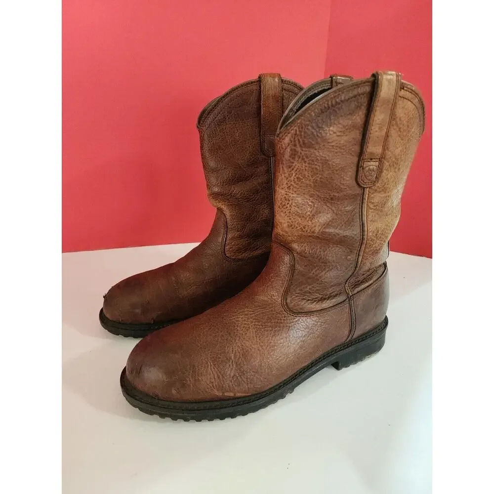 Ariat 12 D Mens Brown Leather Steel Toe Pull On Round Toe Boots